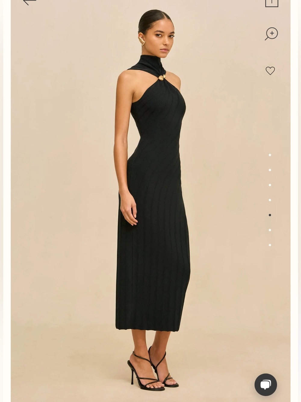 new Cult Gaia Jessica knit curved line high neck gold emblem midi dress in black - Picture 3 of 10